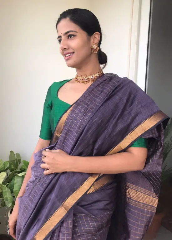 Lilac Mangalagiri Silk Saree with Gold Zari Weaves
