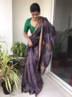 Lilac Mangalagiri Silk Saree with Gold Zari Weaves - Image 2
