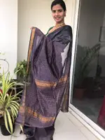 Lilac Mangalagiri Silk Saree with Gold Zari Weaves - Image 4