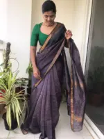 Lilac Mangalagiri Silk Saree with Gold Zari Weaves - Image 3