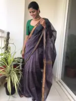 Lilac Mangalagiri Silk Saree with Gold Zari Weaves - Image 6