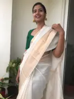 Offwhite Mangalagiri Silk Saree with Gold Zari Weaves - Image 5