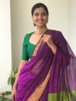 Purple Mangalagiri Silk Saree with Gold Zari Weaves