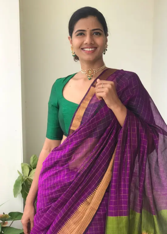 Purple Mangalagiri Silk Saree with Gold Zari Weaves