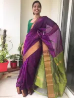 Purple Mangalagiri Silk Saree with Gold Zari Weaves - Image 4