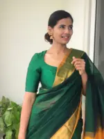 Bottle Green Mangalagiri Silk Saree with Silk Border - Image 5