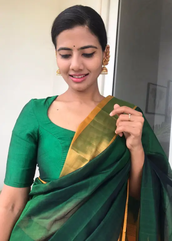 Bottle Green Mangalagiri Silk Saree with Silk Border
