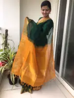 Bottle Green Mangalagiri Silk Saree with Silk Border - Image 4
