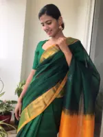 Bottle Green Mangalagiri Silk Saree with Silk Border - Image 6