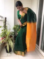 Bottle Green Mangalagiri Silk Saree with Silk Border - Image 3