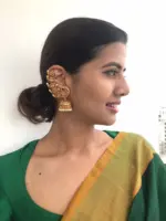 Premium Gold Alike Multicolor Kemp Pakshi Jhumkhas - Image 4