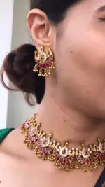 Real Kemp Neckpiece Set with matching Jhumkhas - Image 2
