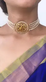 Pearl Choker with Pakshi Pendant highlighted with White Stones - Image 2