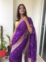 Purple Georgette Saree highlighted with Jaquard Gold Zari Weaves