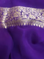 Purple Georgette Saree highlighted with Jaquard Gold Zari Weaves - Image 6