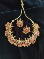 Real Kemp Neckpiece Set with matching Jhumkhas - Image 3
