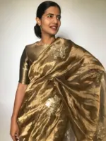 Metallic Tissue Silk Saree highlighted with Floral  Embroidery