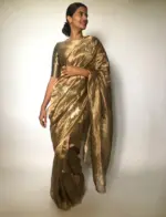 Metallic Tissue Silk Saree highlighted with Floral  Embroidery - Image 2