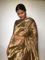 Metallic Tissue Silk Saree highlighted with Floral  Embroidery - Image 5