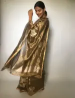 Metallic Tissue Silk Saree highlighted with Floral  Embroidery - Image 3