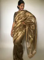 Metallic Tissue Silk Saree highlighted with Floral  Embroidery - Image 4
