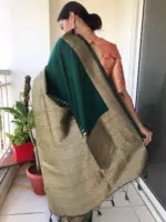 Bottle Green Banarasi Silk Saree with Antique Gold Zari Weaves - Image 2