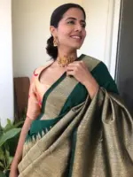 Bottle Green Banarasi Silk Saree with Antique Gold Zari Weaves