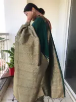 Bottle Green Banarasi Silk Saree with Antique Gold Zari Weaves - Image 3