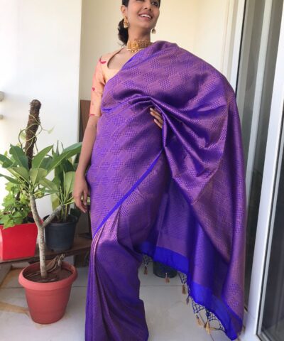 Royal Blue Banarasi Silk Saree with Antique Gold Zari Weaves