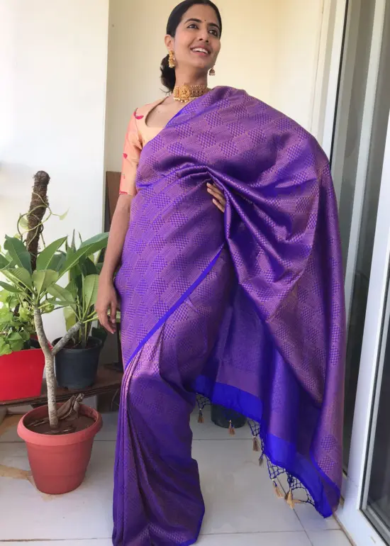 Royal Blue Banarasi Silk Saree with Antique Gold Zari Weaves