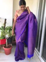 Royal Blue Banarasi Silk Saree with Antique Gold Zari Weaves - Image 2