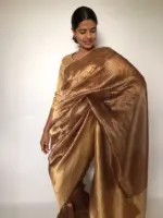 Metallic Brown Tissue Silk Saree with Resham Zari Weaves highlighted with Jacquard Zari Border - Image 5