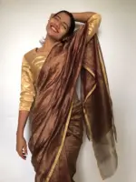 Metallic Brown Chiniya Silk Saree with Gold Resham Zari Weaves