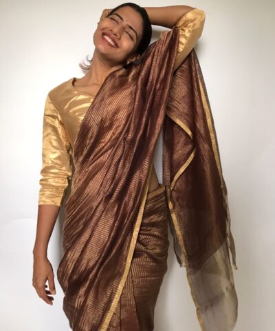 Metallic Brown Chiniya Silk Saree with Gold Resham Zari Weaves