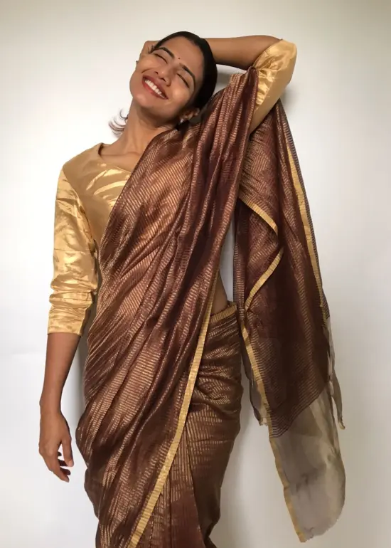 Metallic Brown Chiniya Silk Saree with Gold Resham Zari Weaves