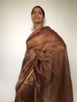 Metallic Brown Chiniya Silk Saree with Gold Resham Zari Weaves - Image 6