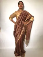 Metallic Brown Chiniya Silk Saree with Gold Resham Zari Weaves - Image 2