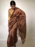 Metallic Brown Chiniya Silk Saree with Gold Resham Zari Weaves - Image 3