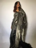 Black Tissue Organza silk Saree adorned with Beautiful Jacquard Weaves in Silver Za\ - Image 5