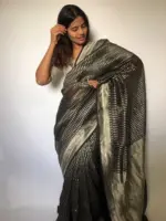 Black Tissue Organza silk Saree adorned with Beautiful Jacquard Weaves in Silver Za\ - Image 6