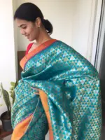 Aqua Blue Banarasi Silk Saree with Beautiful Gold and Silver Zari Weaves