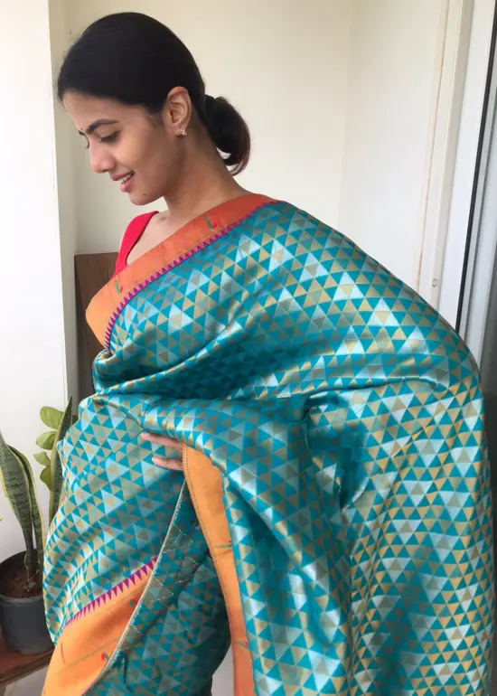 Aqua Blue Banarasi Silk Saree with Beautiful Gold and Silver Zari Weaves