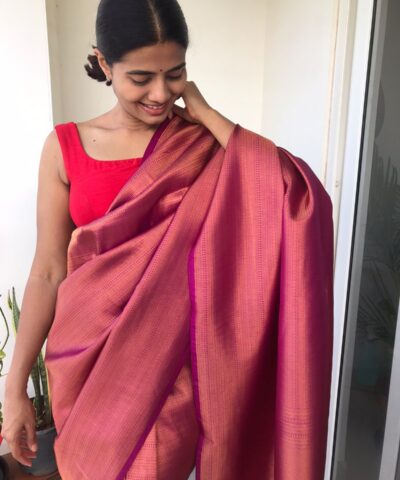 Magenta Banarasi Silk Saree with Antique Gold Zari Weaves