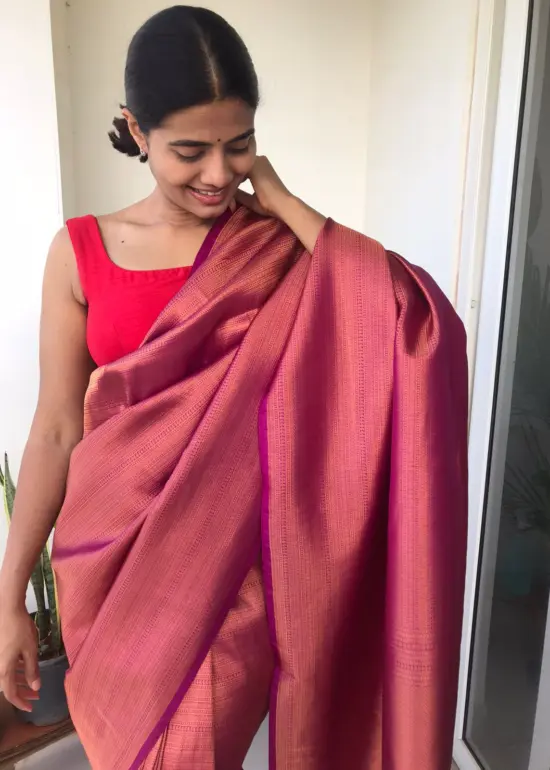 Magenta Banarasi Silk Saree with Antique Gold Zari Weaves