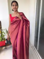 Magenta Banarasi Silk Saree with Antique Gold Zari Weaves - Image 3