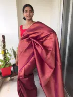 Magenta Banarasi Silk Saree with Antique Gold Zari Weaves - Image 2