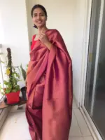 Magenta Banarasi Silk Saree with Antique Gold Zari Weaves - Image 5