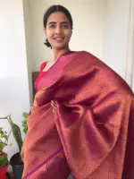 Magenta Banarasi Silk Saree with Antique Gold Zari Weaves - Image 3