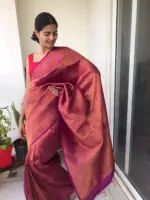 Magenta Banarasi Silk Saree with Antique Gold Zari Weaves - Image 2