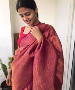 Magenta Banarasi Silk Saree with Antique Gold Zari Weaves